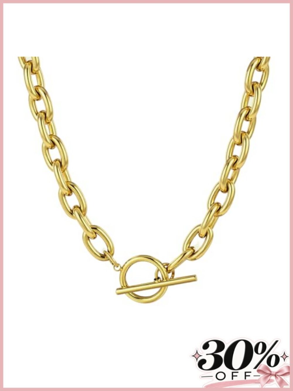18k Gold Plated Chunky Paperclip Necklace Stainless Steel Waterproof Women